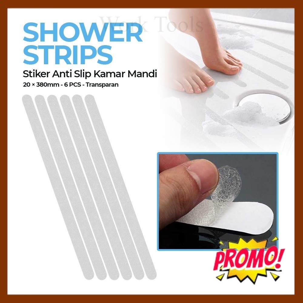 Stiker Anti Slip Kamar Mandi Shower Strips 20x380mm 6 PCS