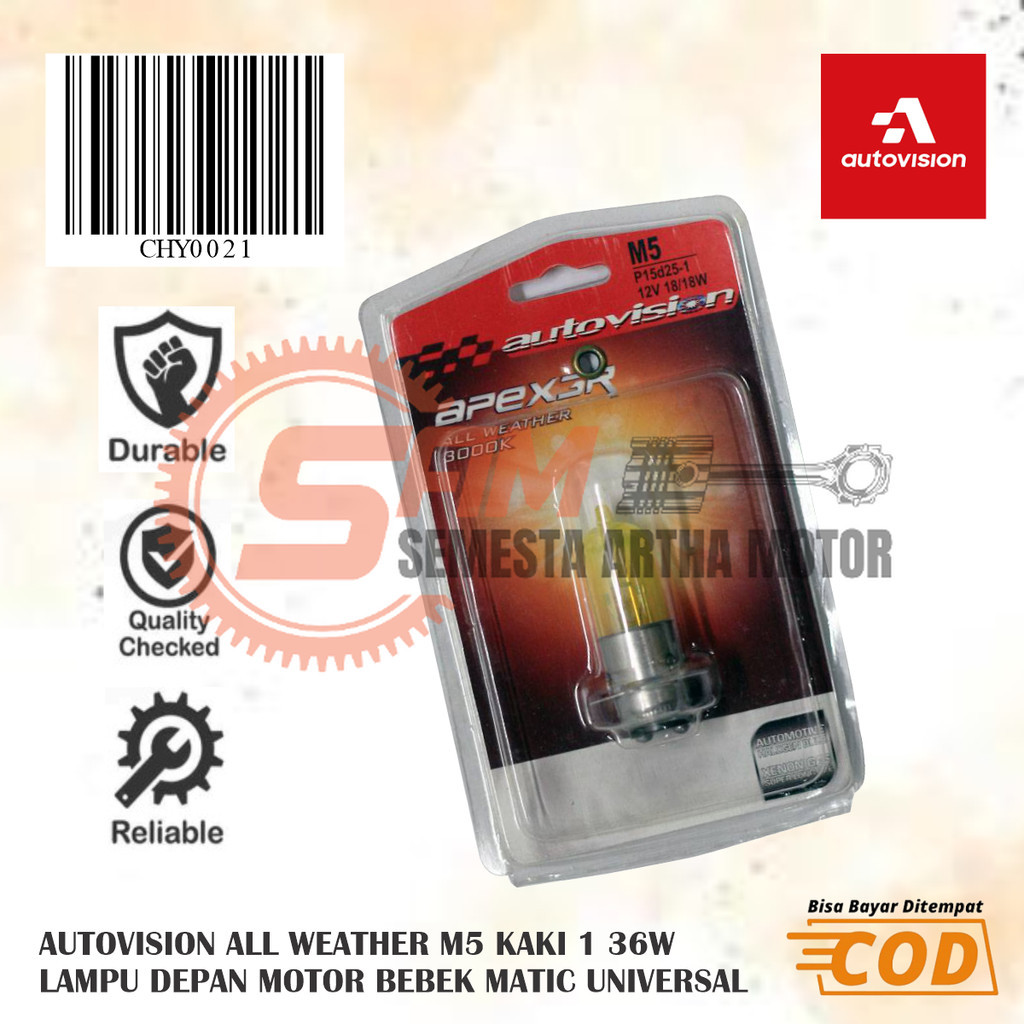 Autovision All Weather Bohlam Halogen M5 H6 3000k 36w Lampu Depan Motor Kaki 1
