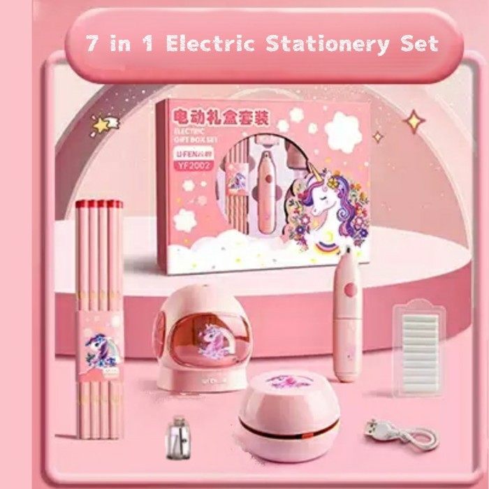 

Stationery set alat tulis elektrik / Serutan otomatis dan alat vakum - Pink 7 in 1