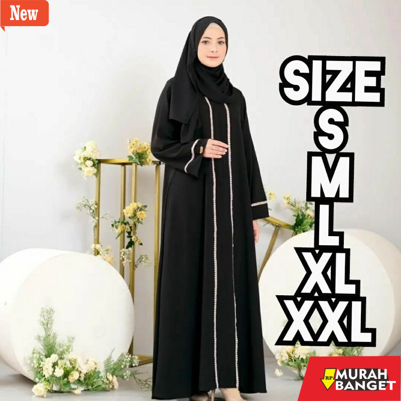 abaya shopee haul 2024 New Gamis Abaya Basic Renda Polos Abaya Turkey Gamis Modis Gamis Hitam/Putih 