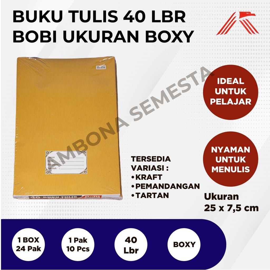 

Buku Tulis Boxy Kraft / Sampul Coklat Bobi 40 Lbr @10 Pcs