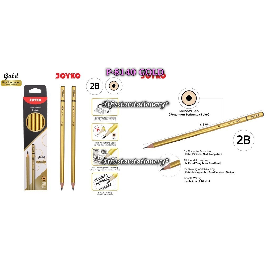 

(1 Biji) GROSIR Pensil Joyko P-8140 Gold / Pencil Joyko 2B P-8140 (1 Biji)