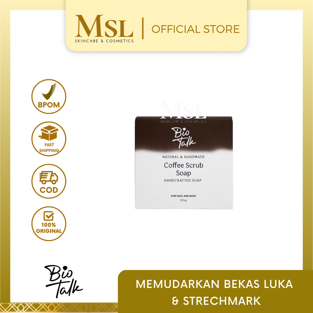 MSL - BIOTALK Coffee Scrub Soap | 120 gram | No SLS/SLES | Sabun Mandi Kopi Natural Handmade untuk B