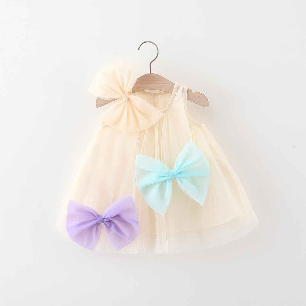 (0-3 Baby Girls) New Baby Girls Dress Halter Round Neck Big Bow Gauze Shag Shag Gauze Dress Sweet Pr