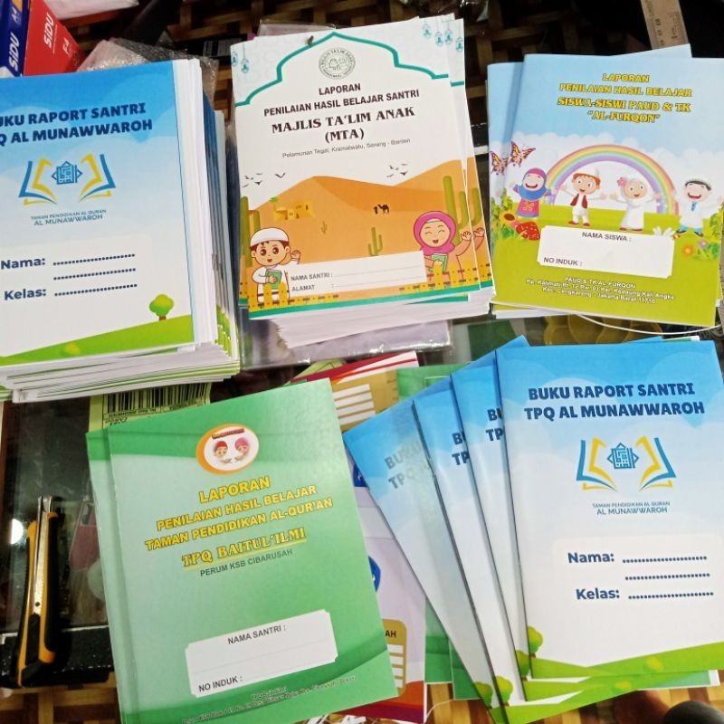 

Cetak Custom Buku Raport / laporan hasil belajar / buku Madin - Tpq - Tpa MAdrasah - Tk- Paud Minim cetak 10 Buku