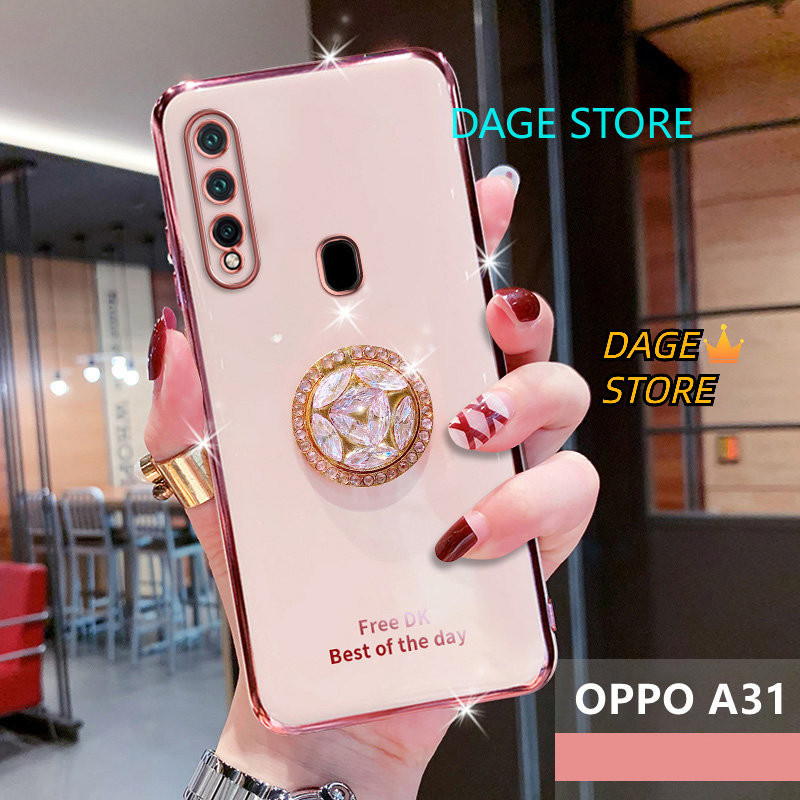 

For OPPO A31 / A31 2020 Electroplated Phone Case Bling Crystal Holder Cover Soft TPU Back Cover