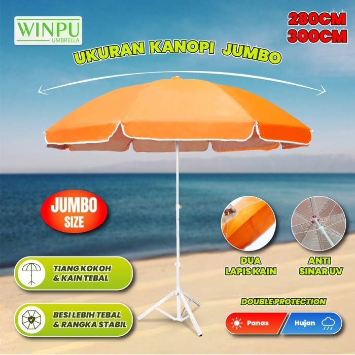 WINPU Payung Tenda Jualan Besar Ukuran Jumbo 280Cm - 300Cm (Polos) - Stand Payung