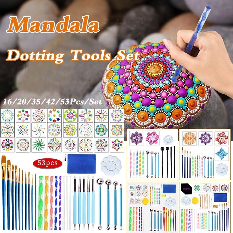 

16/20/35/42/53PCS DIY Mandala Dotting Painting Tools Stencil Painting Board Acrylic Tools Set for Stone Flower Painting ArtDecor