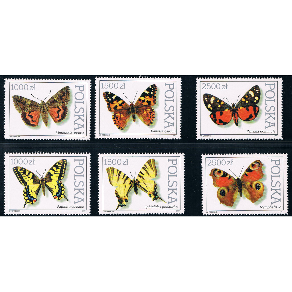 

6Pcs/Set New Poland Post Stamp 1991 Butterfly Stamps MNH