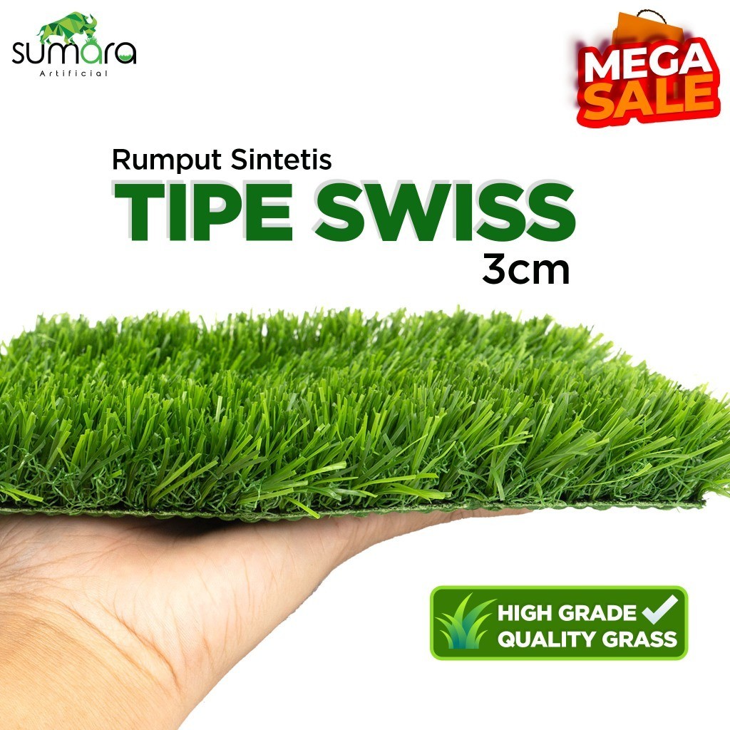 LM32W Karpet Rumput Sintetis Swiss 3 cm Meteran Dekorasi Taman Sumara Artificial