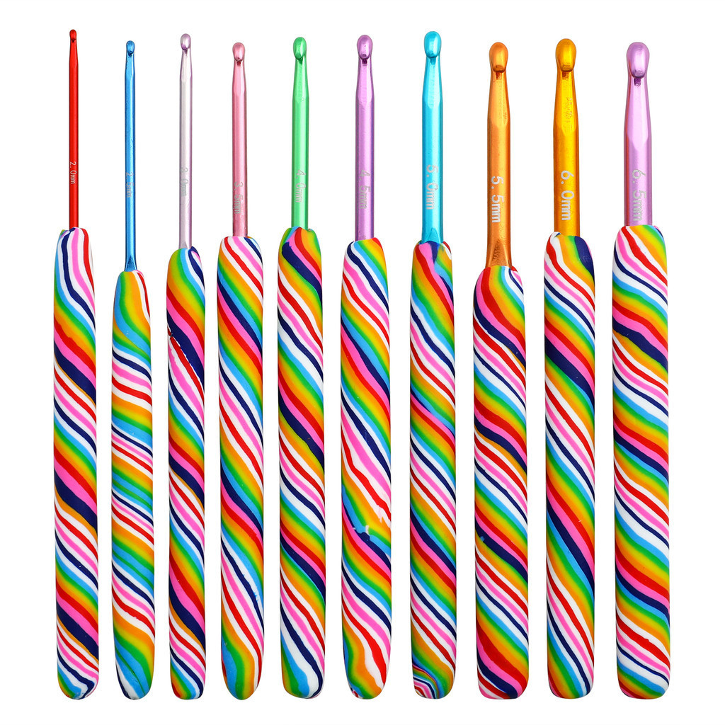 10 Pcs Rainbow Crochet Hook Set Aluminum Knitting Needles 2.0-6.5MM Set Ergonomic Grip Crochet Knitt
