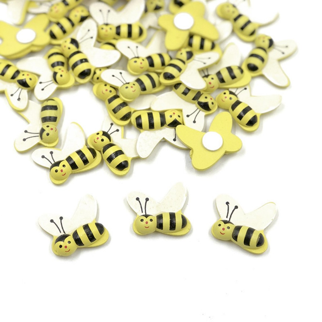

20pcs 30x26mm 3D Yellow Large Wooden Bumble Bees Stickers DIY Self-adhesive Bee Toppers Crafts For Scrapbooking Cardmaking