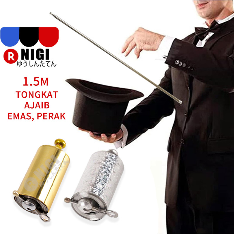 150Cm Tongkat Sulap Ajaib Sihir Besi Metal Mainan Anak Laki Laki Perempuan Appearing Metal Cane Magi