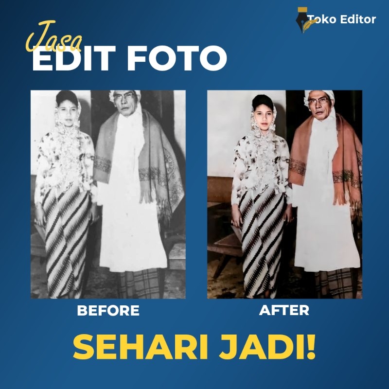 JASA EDIT FOTO HITAM PUTIH MENJADI BERWARNA/RESTORASI FOTO RUSAK/EDIT FOTO/PROFESIONAL EDITING/MEMPE