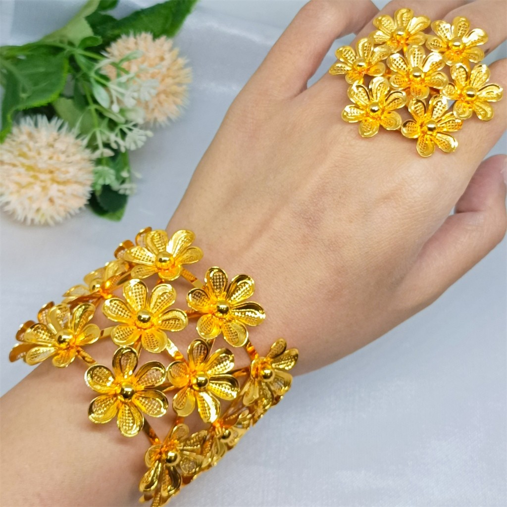 Bangle Gelang Kendari Free Cincin Dubai Bracelet Wanita Motif Terbaru Dubai India Xuping Lapis Emas 