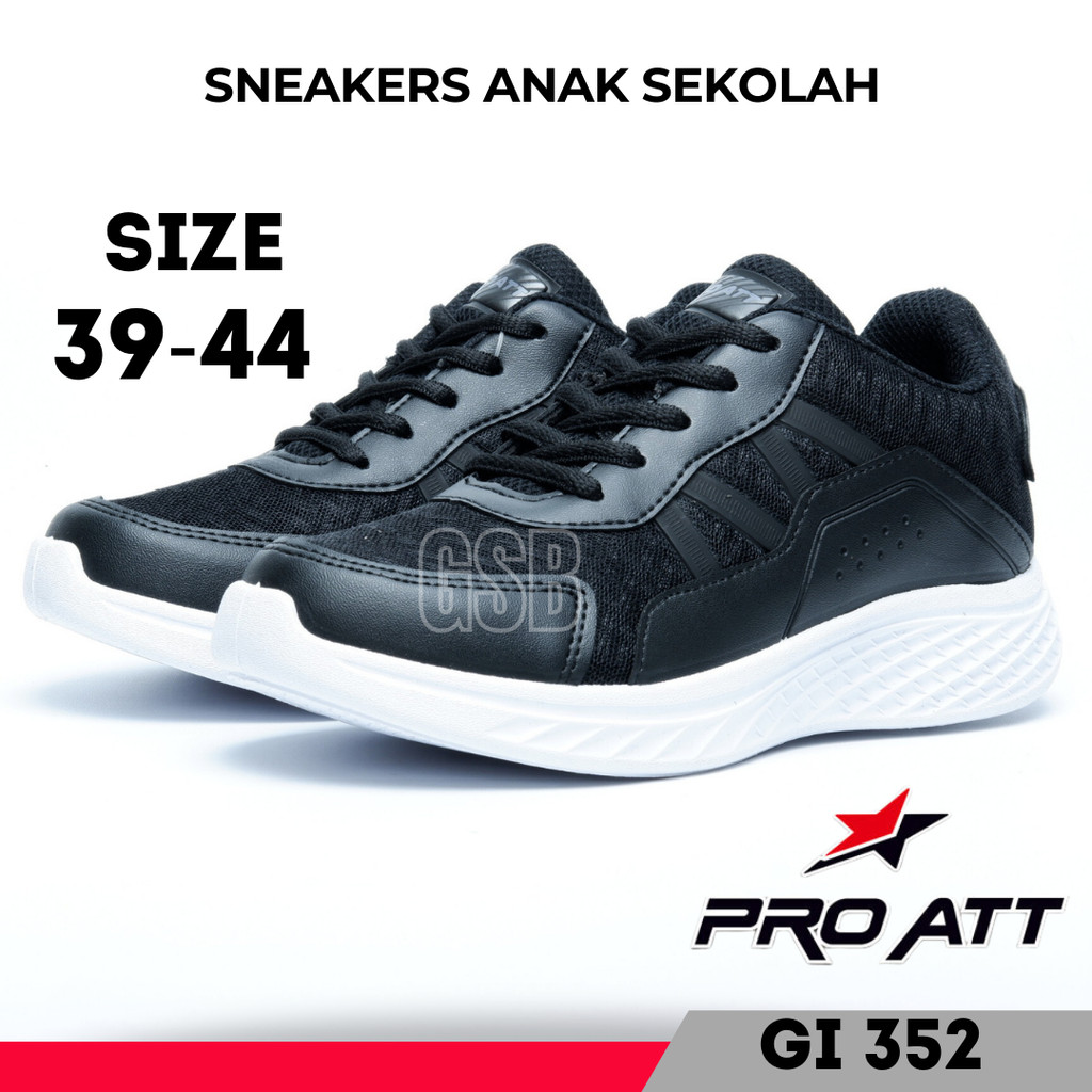 Sepatu Sneakers Running Pria Dewasa Sekolah SMP SMA Pro Att GI 352 Hitam Putih Tali Size 39-44
