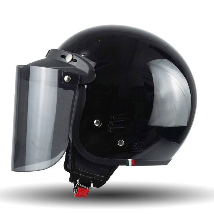 Helm Bogo Motor Hijab Wanita Dewasa SNI - hitam gloss, DATAR BENING