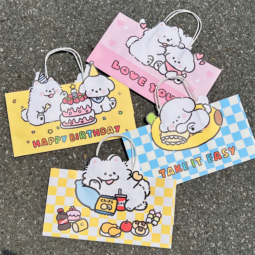 

2 Pcs Cute Cartoon Dog Handheld Paper Bag Girl Shopping Bag Packaging Bag Gift Bag Storage Bag