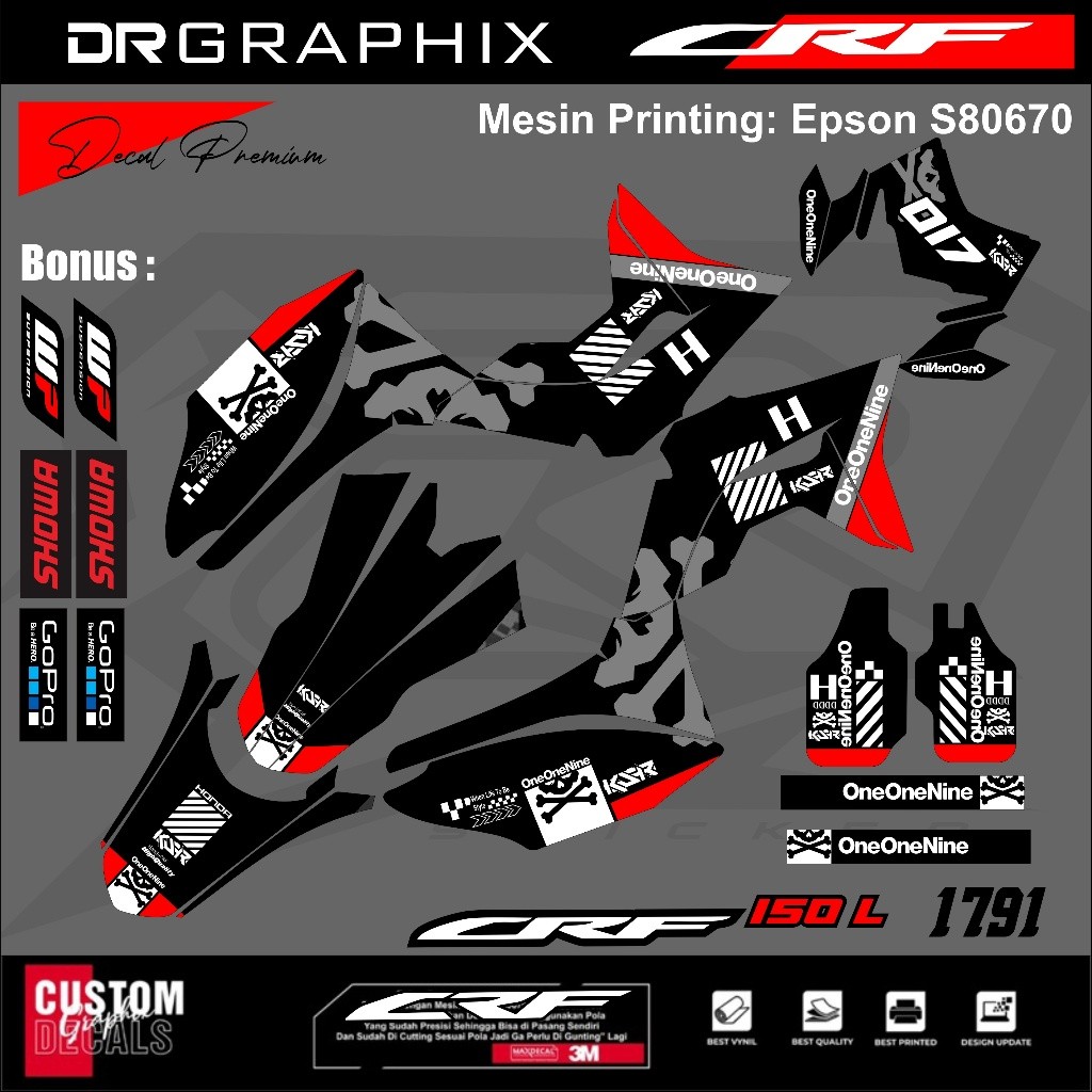 PREMIUM DECAL STIKER HONDA CRF 150L CRF 250 FULL BODY COSTUM DESAIN TERBARU kode CRF-22