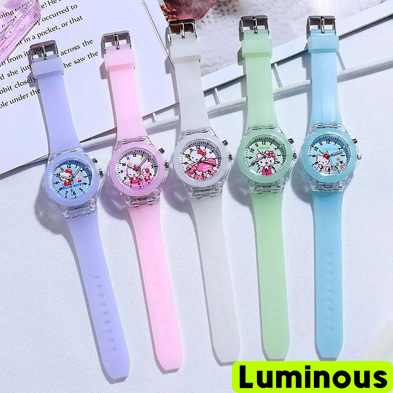 Funny Kids Watch Luminous Cartoon LED Digital Watch,Soft Silicone KT-Cat Style Watch for Kids Gift W