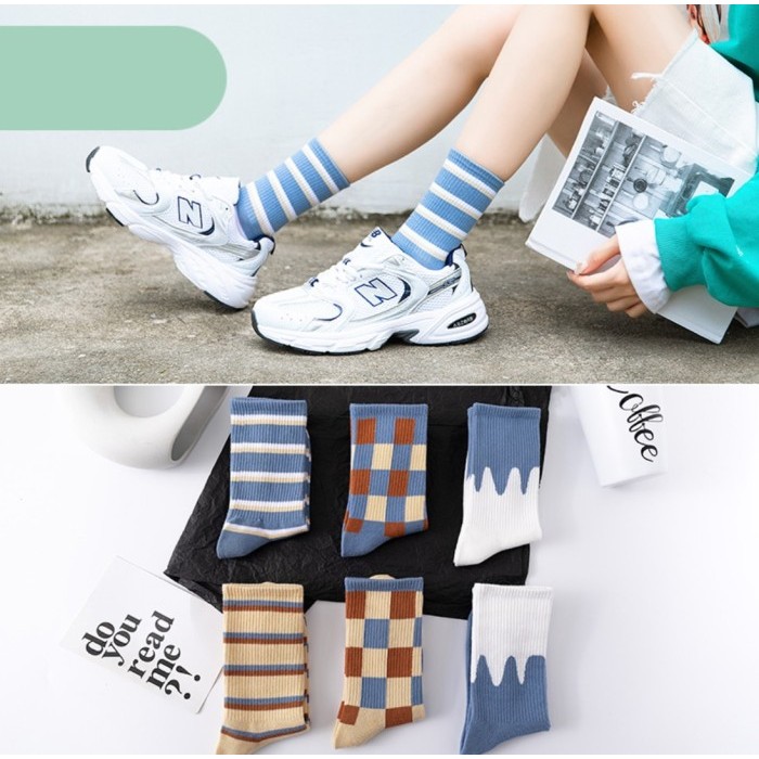 Kaos Kaki Wanita Japanese Kaos Kaki Belang Belang Kaos Kaki Strip Kaos Kaki Salur Spring And Summer 