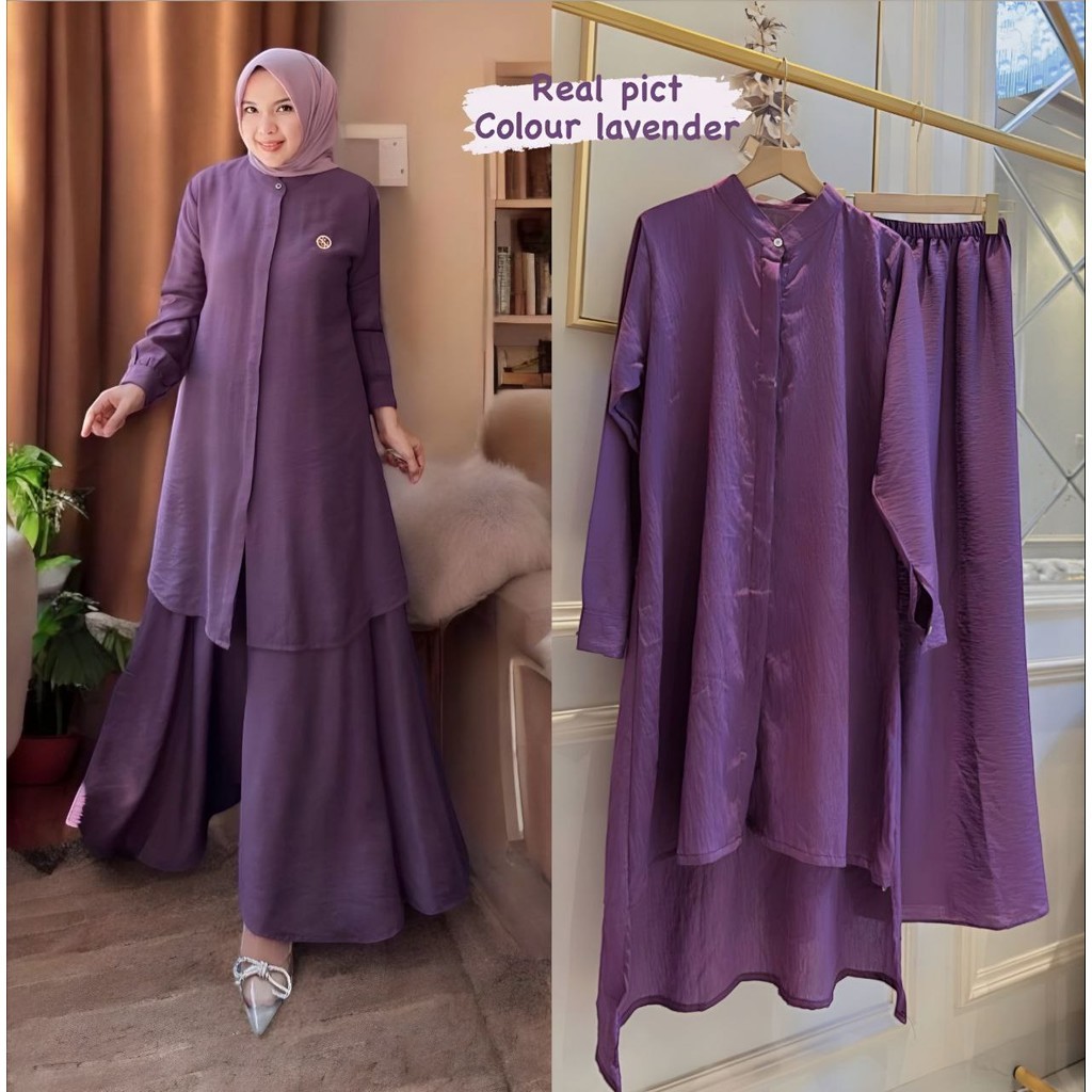 Naviza Set Rok - Setelan Wanita Kekinian Tunik Polo Linen Premium Baju Setelan Wanita Rok LD 115 cm