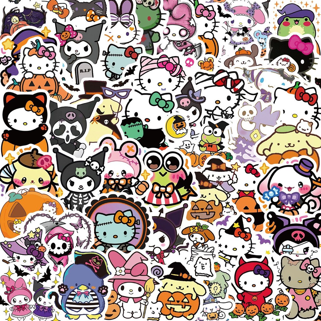 

10/52PCS Cute Halloween Hello Kitty My Melody Decoration Stickers Toy DIY Kids Water Bottle Luggage Laptop Waterproof Sticker