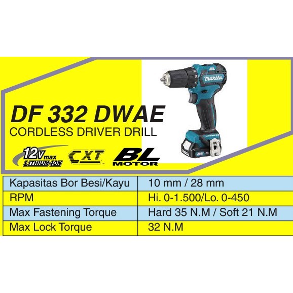 MAKITA DF 332 DWAE Brushless MOTOR BOR BATTRE CORDLESS DRILL