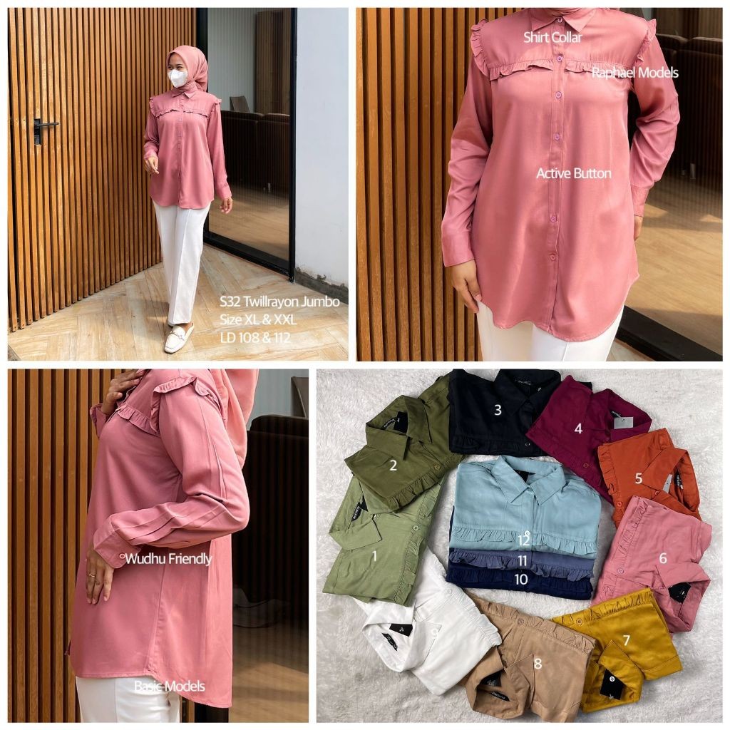 Nurama - kemeja blouse wanita bahan rayon twill tangan panjan / kemeja polos / kemeja wanita premium