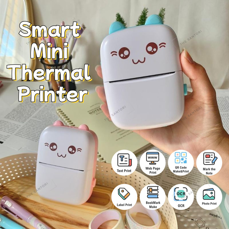 Mini Thermal Printer Bluetooth Printer Portable Tanpa Tinta Thermal Printer Label Receipt Barcode Pr