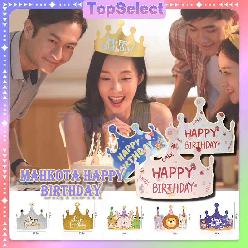 12pcs Mahkota Happy Birthday/Topi Lingkar Mahkota Kertas Dekorasi Ulang Tahun/Topi Pesta Ulang Tahun