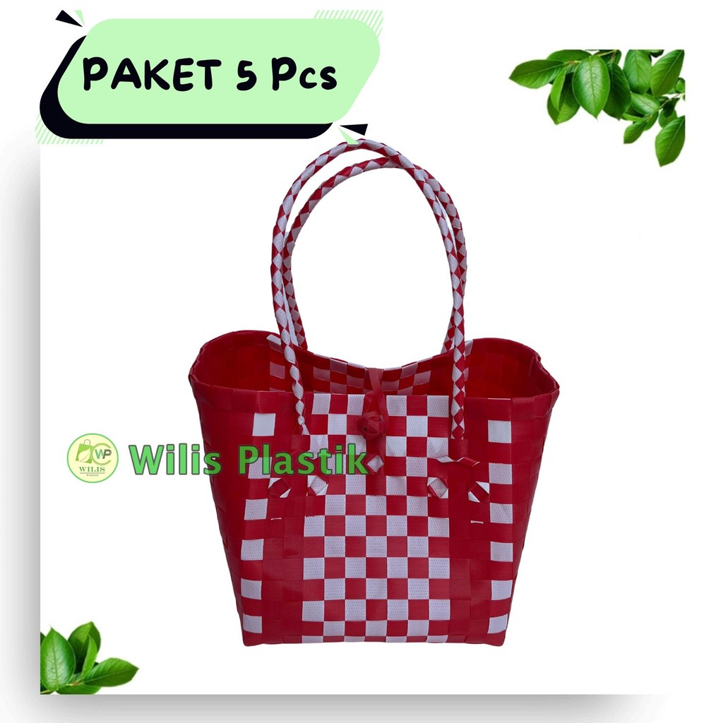 

PAKET MURAH 5 Pcs Tas Anyaman Kotak Cantik Gagang Panjang Ada Kancing untuk Hampers Parcel Souvenir