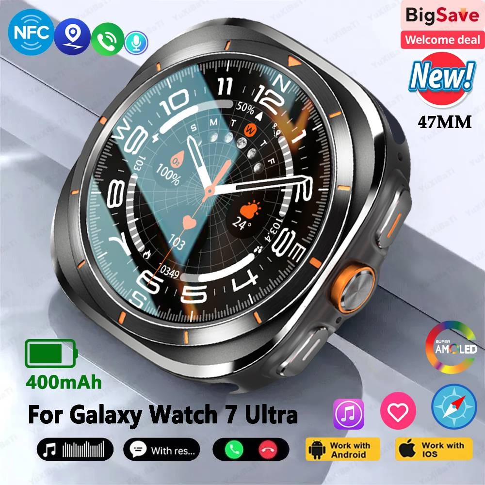 For Samsung Galaxy Watch 7 Ultra 47MM Smart Watch GPS Track Outdoor Sports Watch Man AMOLED 400mAh B
