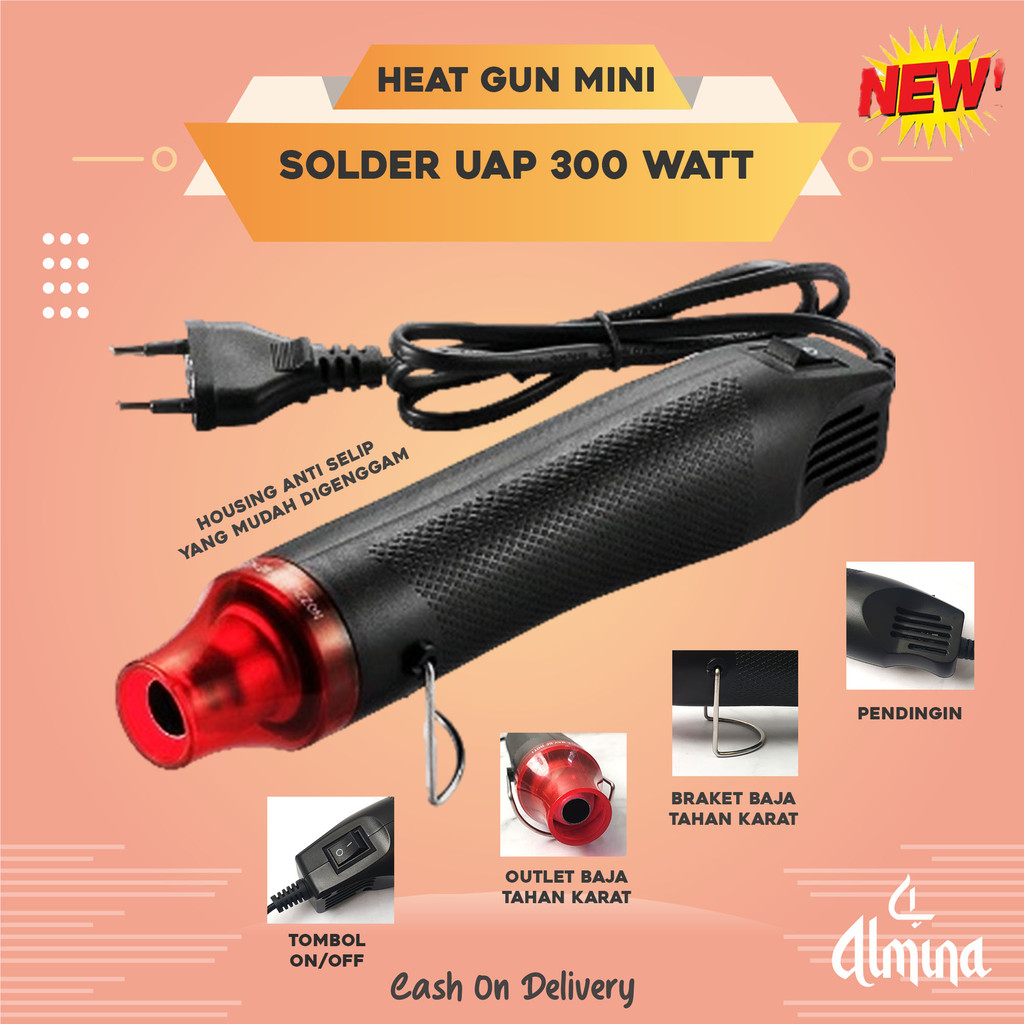 Alat Pemanas Uap Blower Panas Heat Gun Mini Low Watt 300 Watt Multifungsi