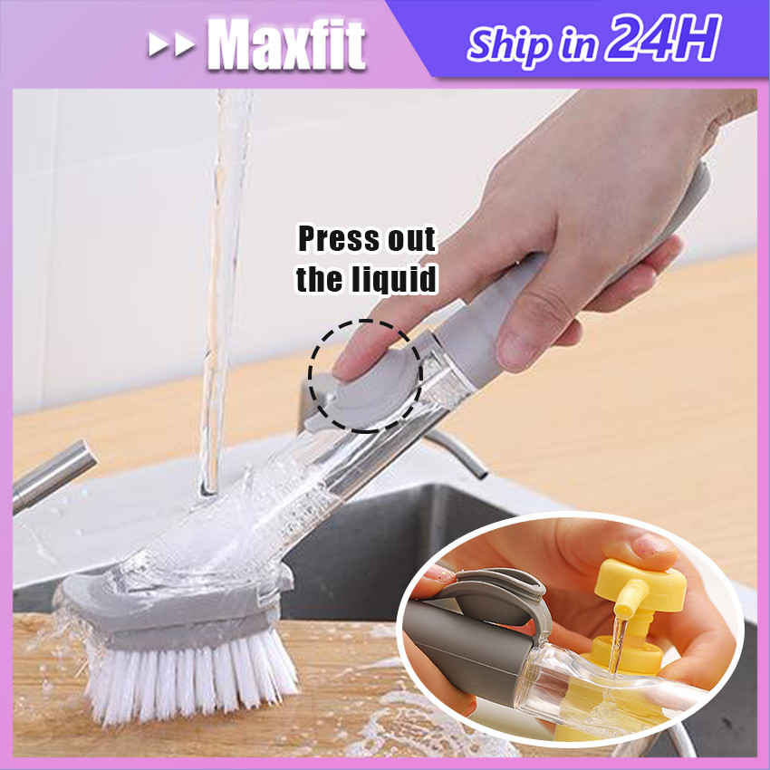 2 In 1 Sikat Pembersih Sikat Pencuci Piring Panci Dengan Dispenser Sabun Otomatis Liquid Cleaning Br