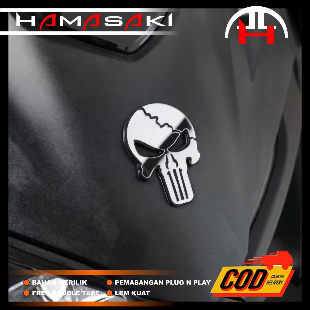 EMBLEM SKULL PUNISHER LOGO SKULL PUNISHER EMBLEM LOGO 3D TIMBUL EMBLEM MOBIL EMBLEM MOTOR SKULL PUNI