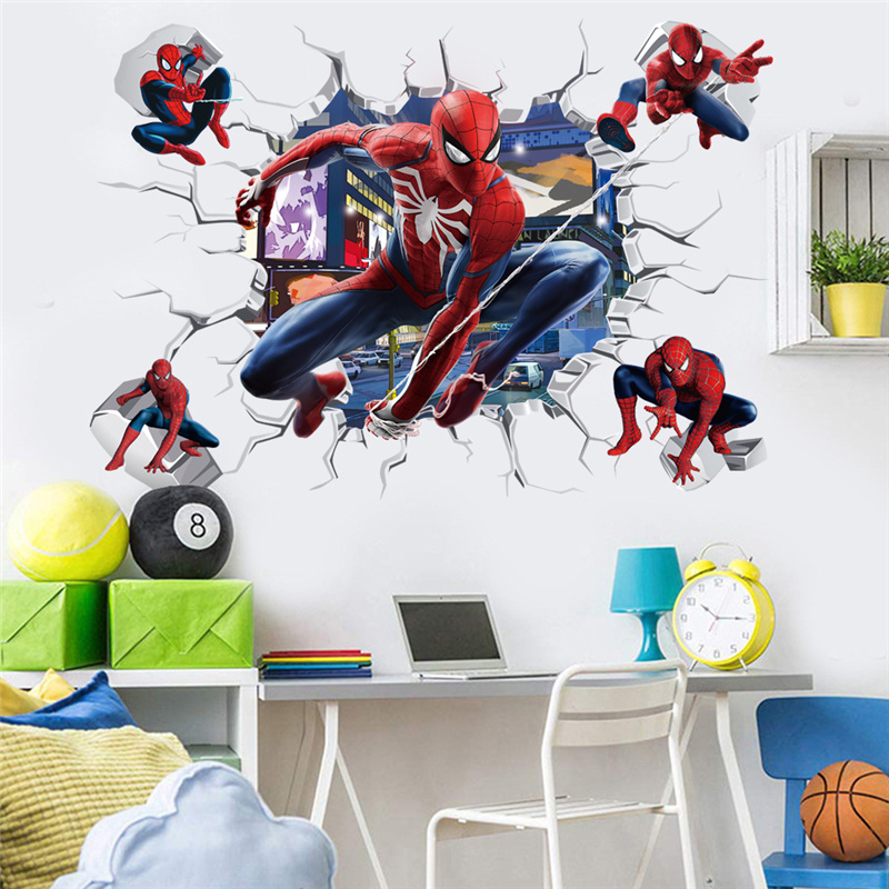 

3D Stereoscopic Effect Spider-Man Wall Stickers For Kids Room Marvel Superhero Movie Poster Living Room Bedroom Wall Decoration