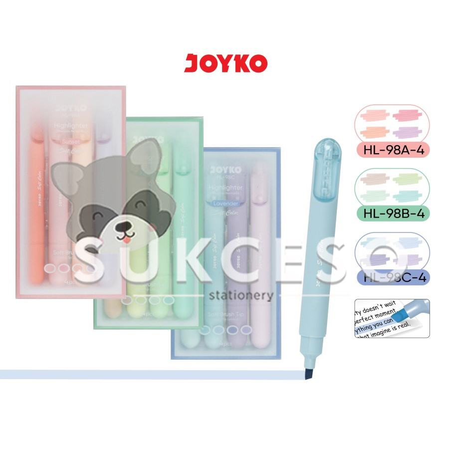 

Joyko Highlighter HL-98 Set Isi 4 / Spidol Penanda Pastel Murah
