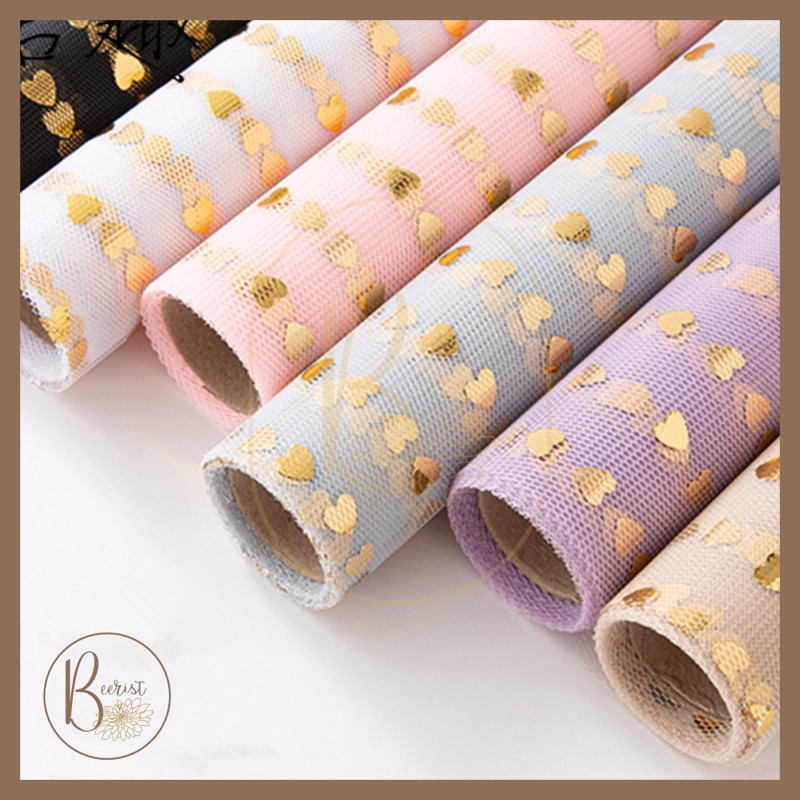 

Kertas Jaring Buket Bunga 1 Roll Korean Jaring Roll Mesh Motif Love Gold Polynet Flower Wrapping Paper Pembungkus Buket Bunga Roll D
