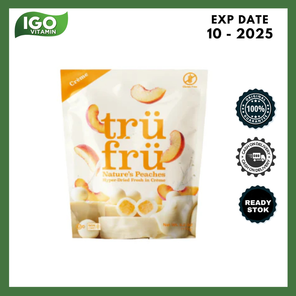 

Snack Cemilan Camilan Buah Persik & Coklat TRUFRU Natures Peaches Hyper Dried In Creme 119g