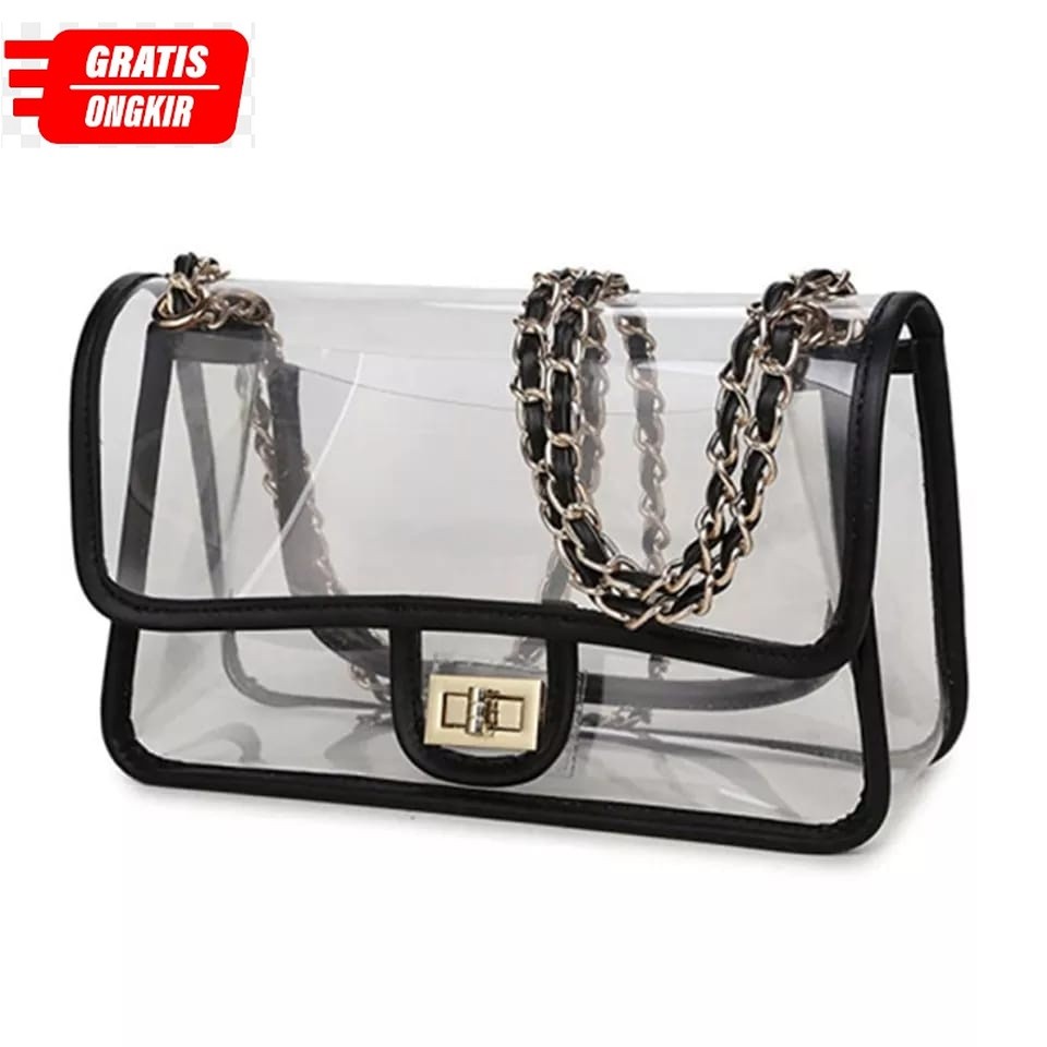 FLASH SALE 10.10 - TAS SELEMPANG TRANSPARAN MIKA PLASTIK - BEAUTY CUTE TRAVEL COSMETICS PVC WATERPRO