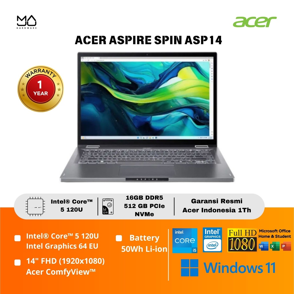 Laptop ACER Aspire Spin ASP14-51MTN-59EF INTEL CORE 5 120U 16GB 512GB SSD