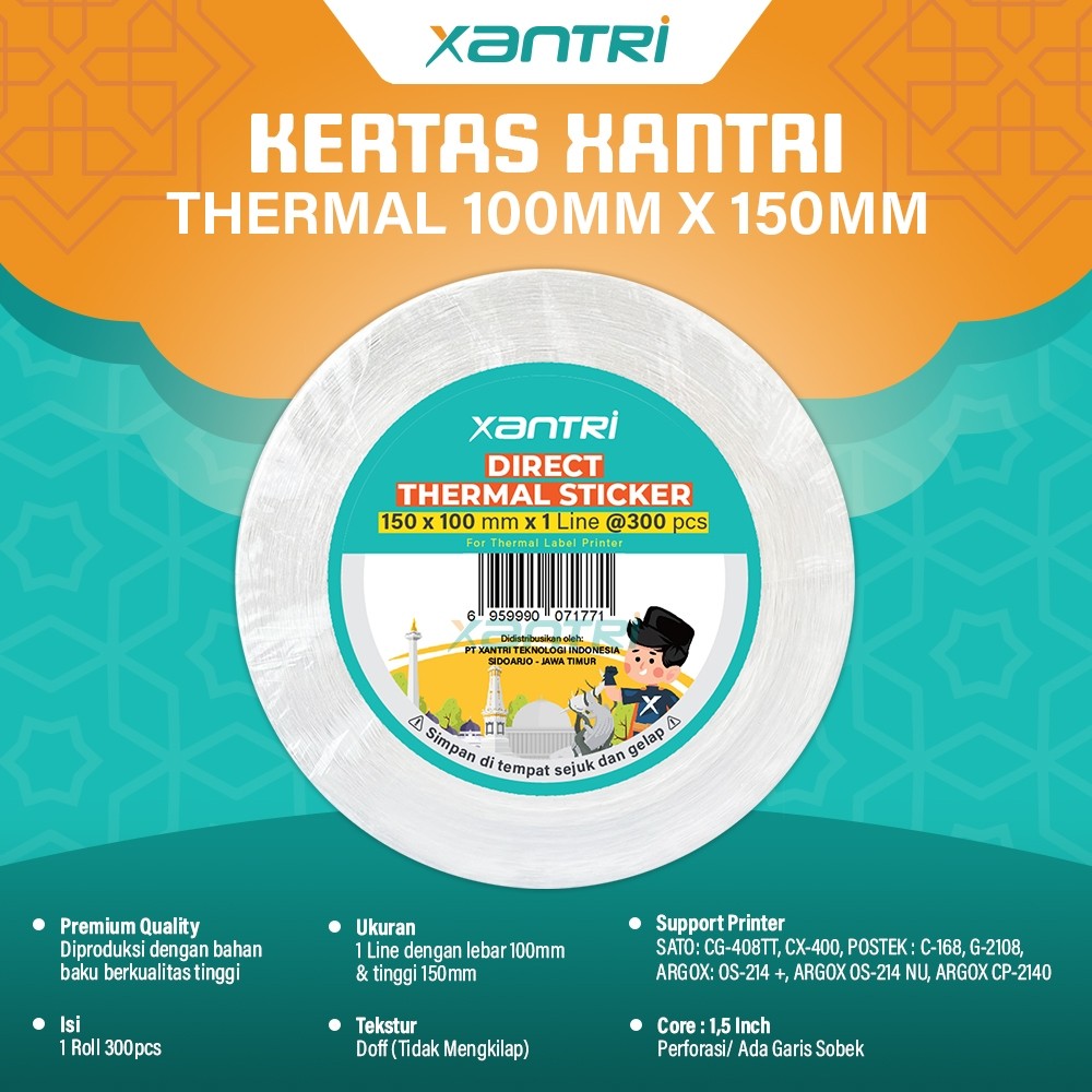 

Xantri - Kertas Resi Sticker Thermal Barcode 78x100 100x100 100x150 Roll 500