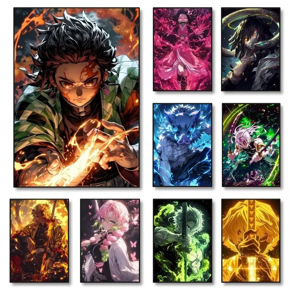 

1PC Anime Demon Slayer Classic Canvas Painting Poster Self-adhesive Art Waterproof Paper Sticker Coffee House Room Wall Decor