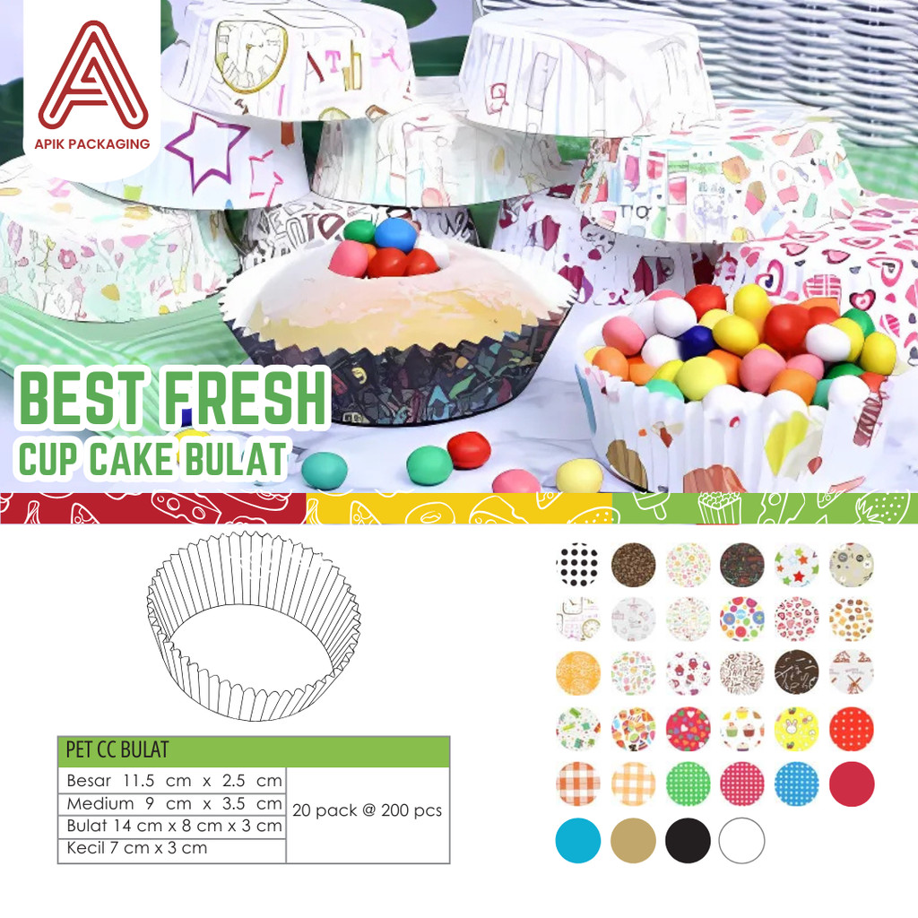 PET CAKE CASE BULAT KINCIR / BUNGA BINTANG / BUNGA KUNING / FOODY 1 PACK 200 PCS / MEREK BEST FRESH