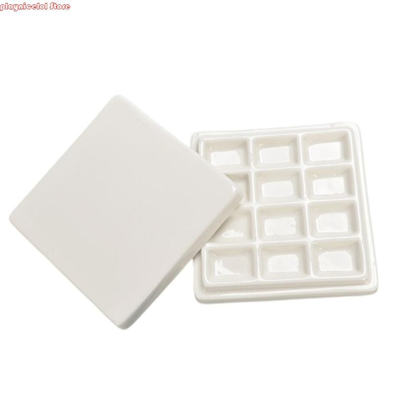 

E8BA 12 Grids Watercolour Painting Palette Ceramic Paint Palette for Oil Painting
