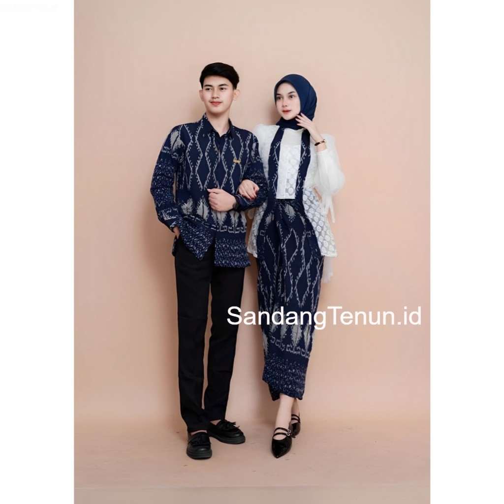 Baju Tenun Kebaya Blue Puspa Setelan Kebaya Pria Wanita Tenun Etnick Busana - Sandangtenun.id