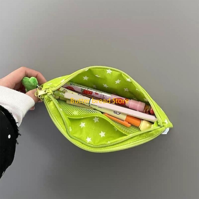 

W89C Star Print Pencil Case 2 Compartment Light Weight Pen Pouches Travel Pencil Bag