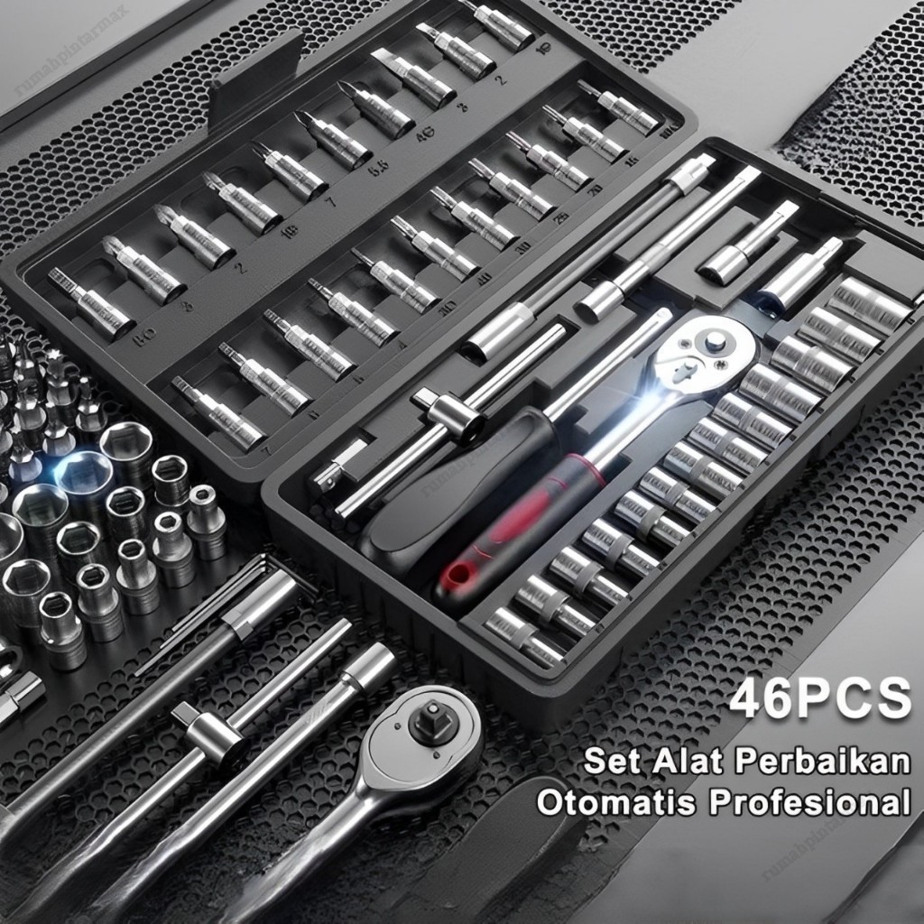 Tekiro Kunci 1Set Lengkap 46 Pcs Kunci Shock Set 1/4” Kunci Sok Socket Wrench Pas Socket Set Mobil M