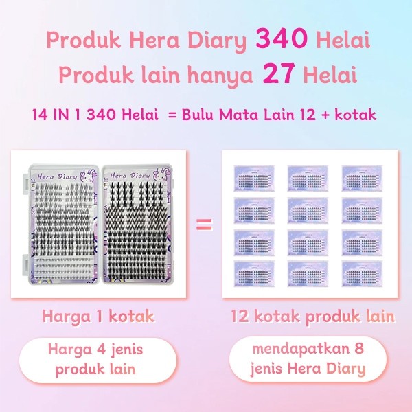 C02 Hera Diary 8 in 1 332pcs 32 Baris Bulu Mata Palsu DIY Cluster Lashes Eyelash Extension Kit Mix M